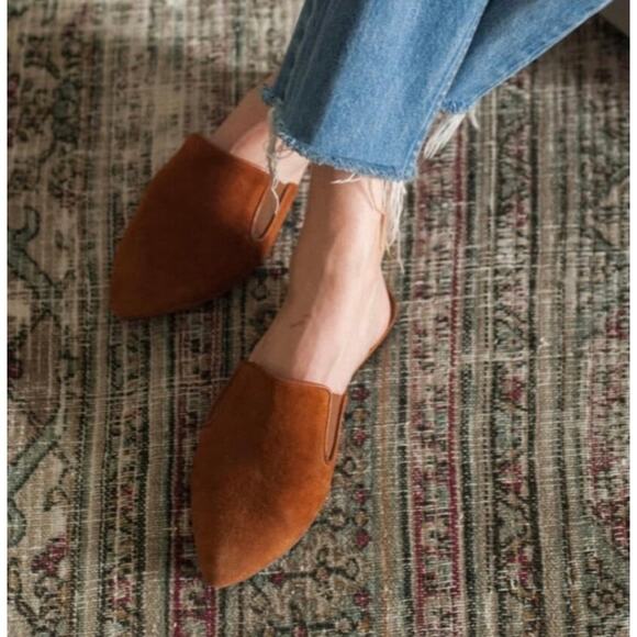 Jenni Kayne Suede Mules Pointed Toe Flats Saddle Brown 38.5 Size 8 Slip Ons - Picture 1 of 9